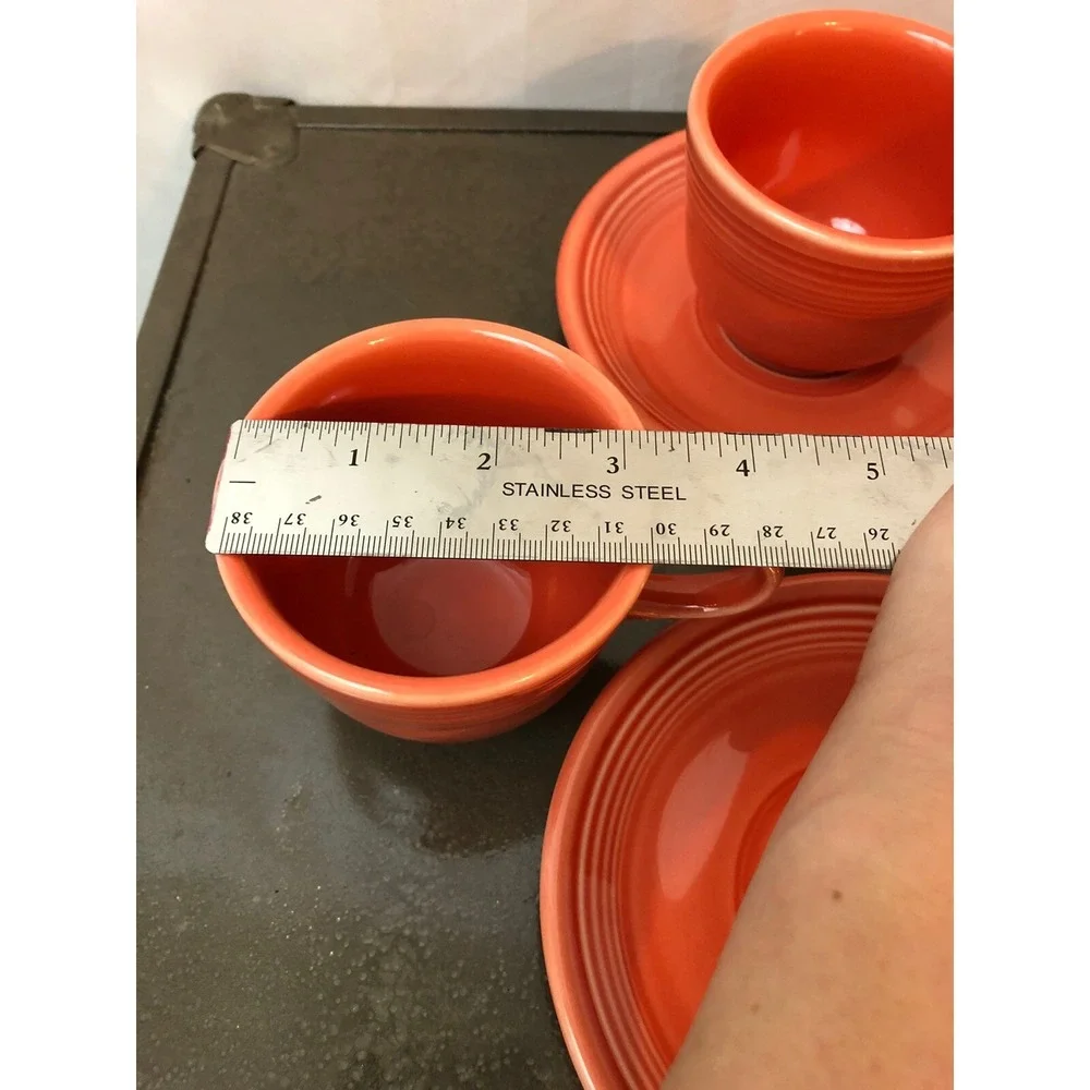 Fiestaware Homer Laughlin 4 pc Set Poppy Orange‎ Coffee Tea Cups Saucers Retro